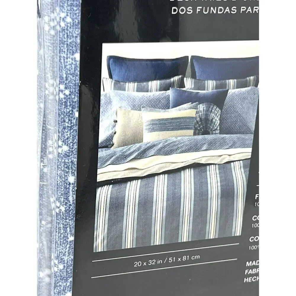 Ralph Lauren Gavin Diamond Standard Pillowcases Set Of 2 Cotton Denim Blue Pair